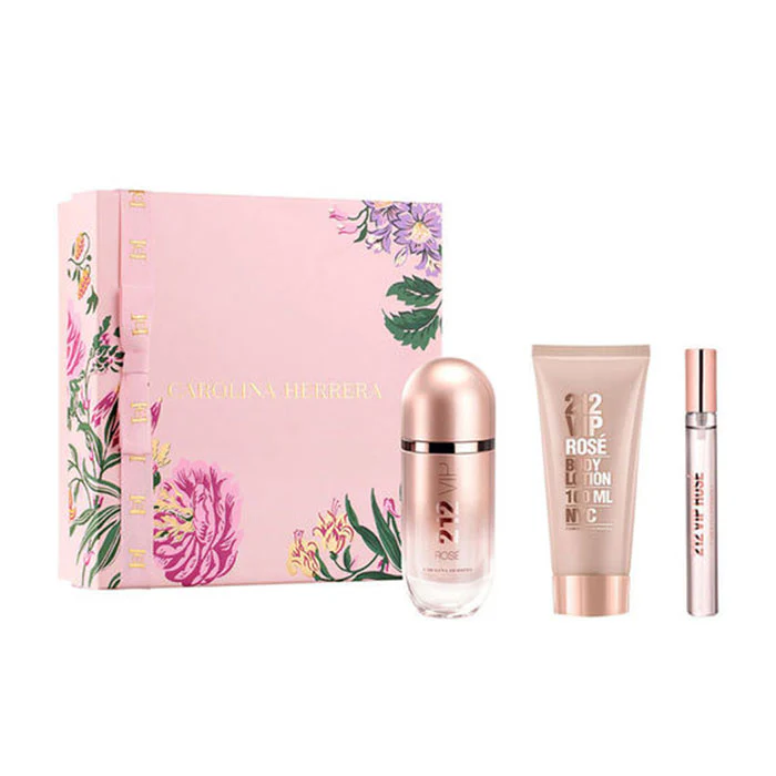 Carolina Herrera 212 Vip Rose Set For Women Eau De Parfum 80ml + Mini Travel 10ml + Body Lotion 100ml - Image 2