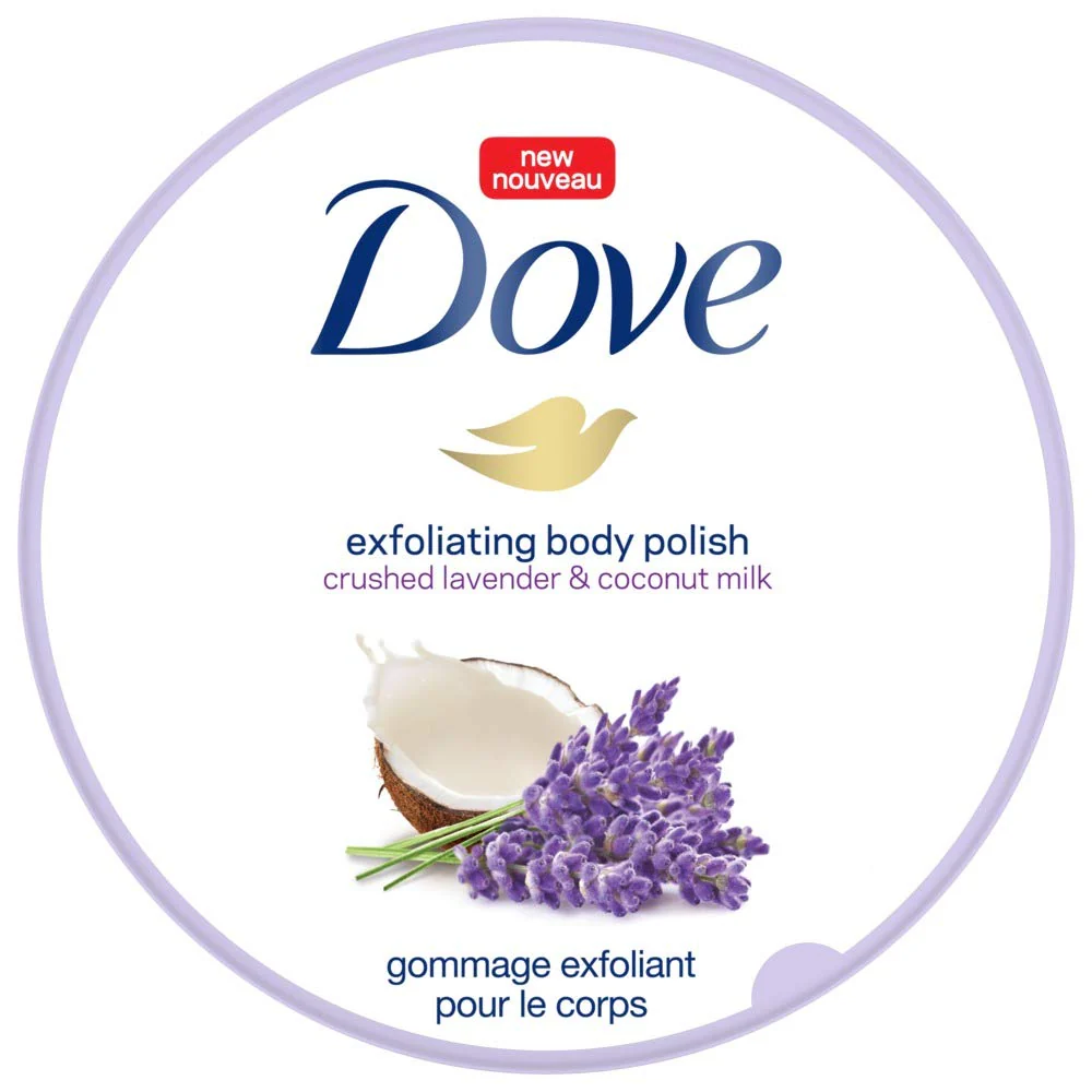 Dove Exfoliating Body Polish Body Scrub Crushed Lavender & Coconut Milk 298 gm - Image 2