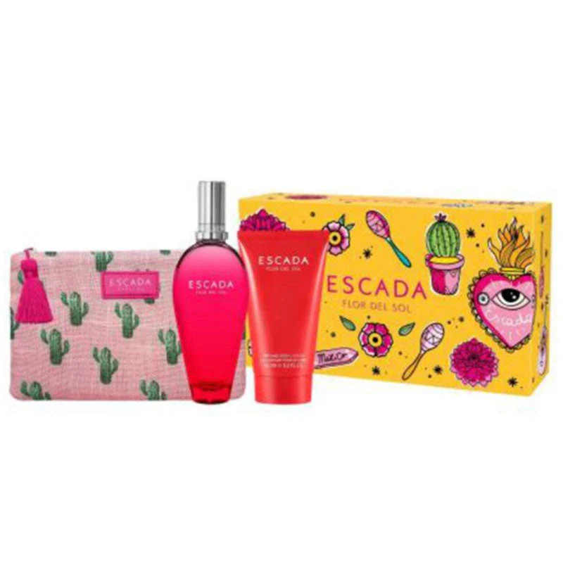 Escada Flor Del Sol Set For Women Eau De Toilette 100ml + Body Lotion 150ml + Pouch - Image 3