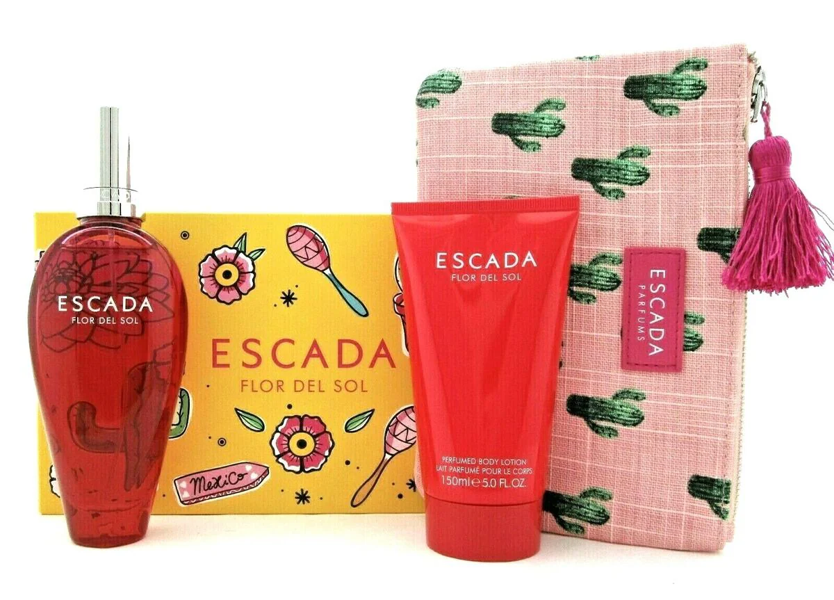 Escada Flor Del Sol Set For Women Eau De Toilette 100ml + Body Lotion 150ml + Pouch - Image 4