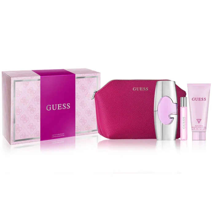 Guess Pink Set For Women Eau De Parfum 75ml + Travel Size 15ml+Body Lotion 100ml + Pouch - Image 2
