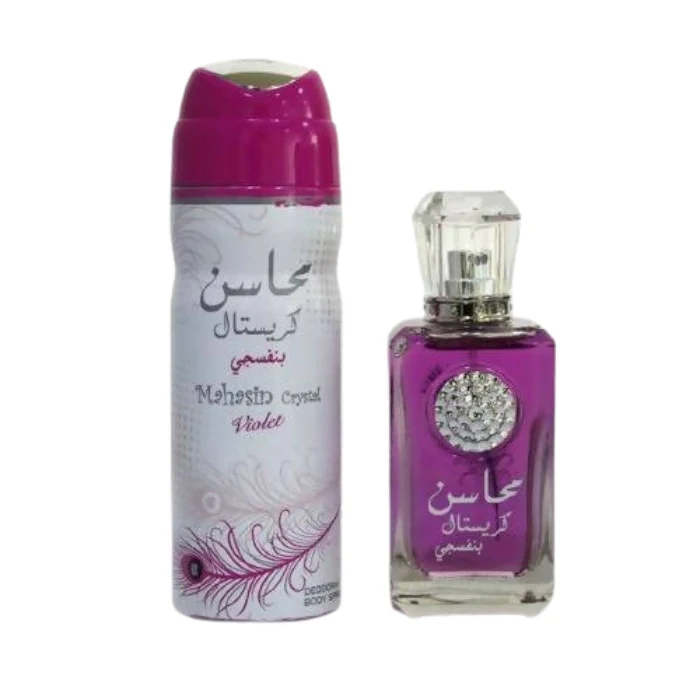 Lattafa Mahasin Crystal Violet Eau De Parfum For Women  100ml + Deodorant S