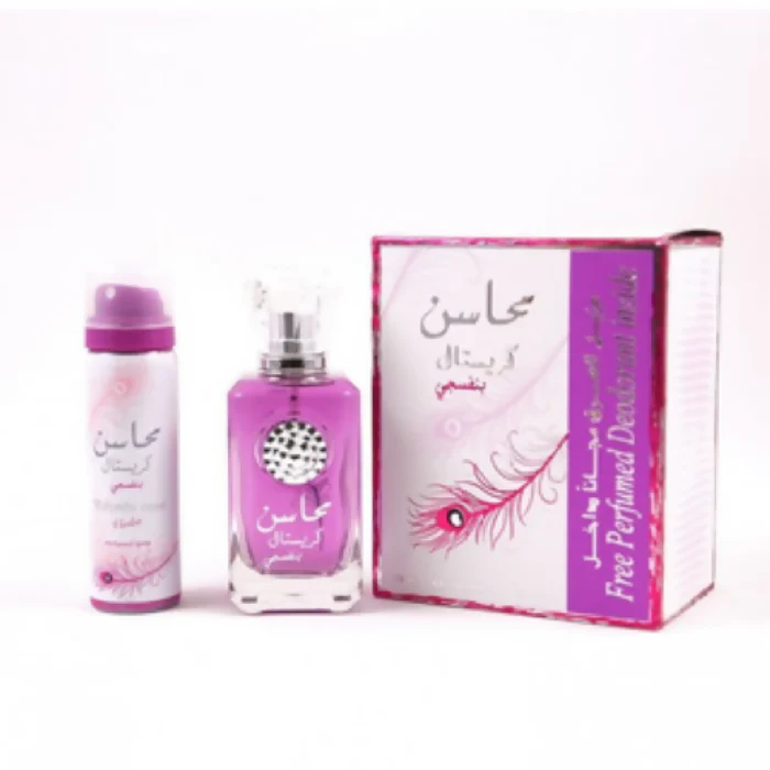 Lattafa Mahasin Crystal Violet Eau De Parfum For Women  100ml + Deodorant S - Image 2