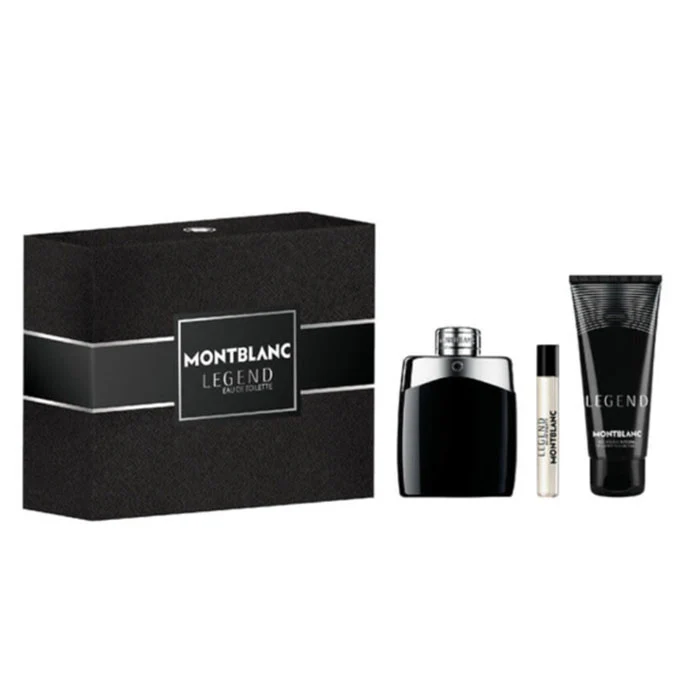 Mont Blanc Legend Eau De Toilette Set For Men Eau De Toilette 100ml + Mini Travel 7.5ml + Shower Gel 100ml