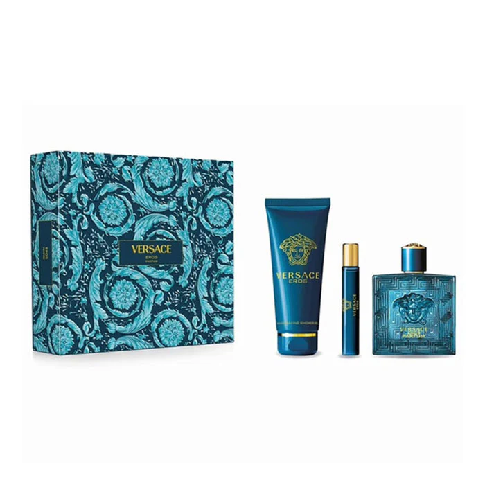 Versace Eros Set For Men Parfum 100ml + Mini Travel 10ml + Shower Gel 150ml